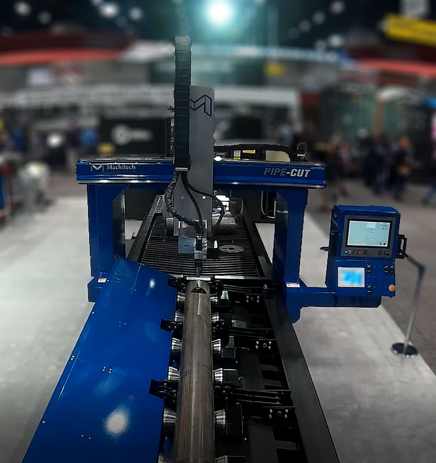 A CNC plasma pipe cutter in use